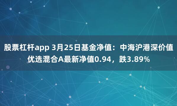 股票杠杆app 3月25日基金净值：中海沪港深价值优选混合A最新净值0.94，跌3.89%