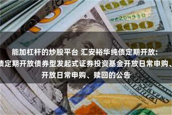 能加杠杆的炒股平台 汇安裕华纯债定期开放: 汇安裕华纯债定期开放债券型发起式证券投资基金开放日常申购、赎回的公告