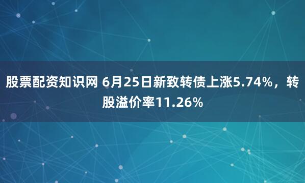 股票配资知识网 6月25日新致转债上涨5.74%，转股溢价率11.26%